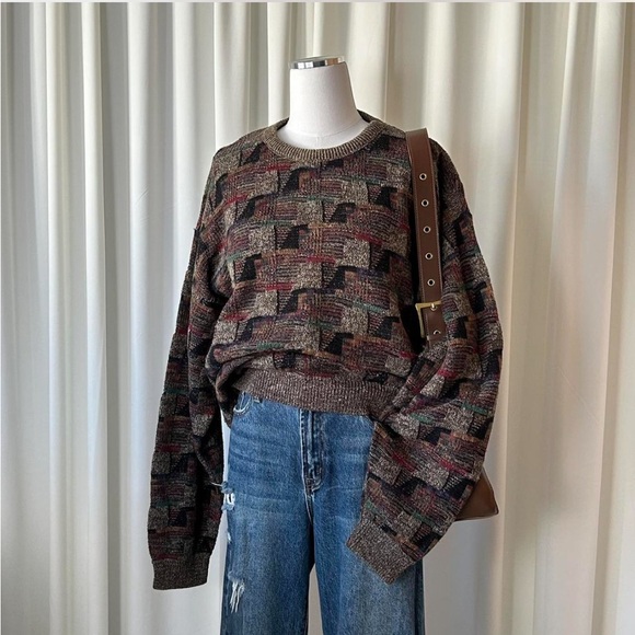 missing brand tag Other - Vintage 90s Coogi Style Textured Knit Sweater Earth Tone Grandpa.
